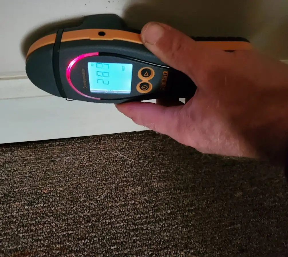 Moisture detection at baseboard during Sewage Cleanup & Sanitation in Pittsburg
